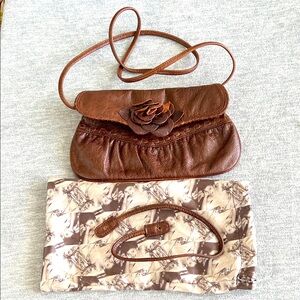 Junior Drake Convertible Handbag Vintage Flower Flap Clutch Shoulder Brown Small